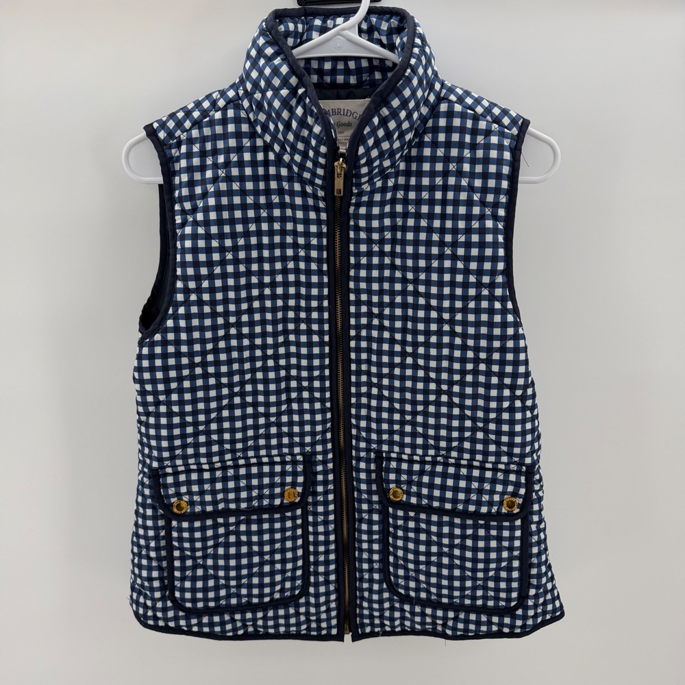 Cambridge Dry Goods Quilted Vest Womens Medium Navy Gingham Check Excellent Zip